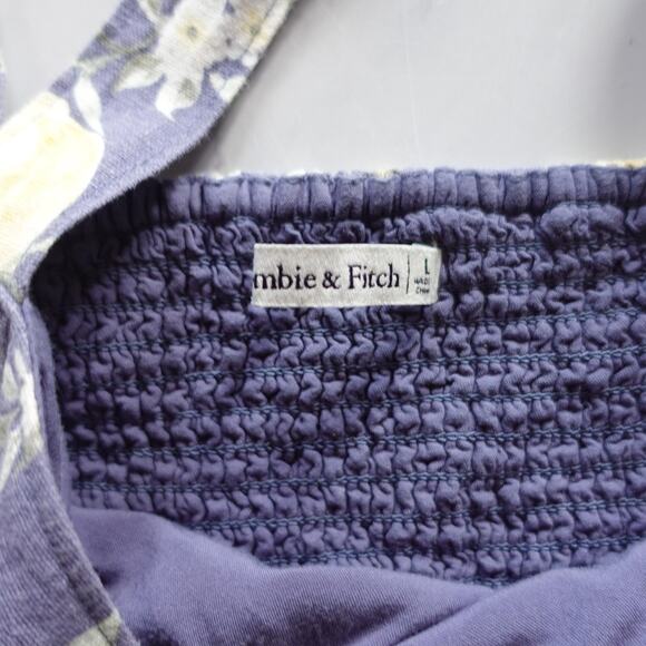 Abercrombie & Fitch Tank Top Womens Large Blue Lemon Linen Cropped Smocked - Picture 3 of 9
